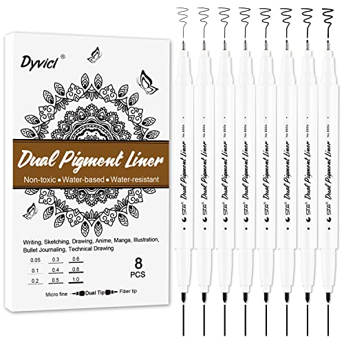 Dyvicl Black Micro-Pen Fineliner Ink Pens - Dual Pigment Liner Multiliner Pens Micro Fine Point Drawing Pens for Sketching, Anime, Manga, Artist Illustration, Journaling