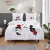 Disney Mickey & Minnie Partnerbettwäsche Set 4-teilig 135x200 cm 80x80 cm - Wendebettwäsche aus 100% Baumwolle mit Reißverschluss - Bettwäsche doppel romantisch Maschinenwäsche, Öko-Tex