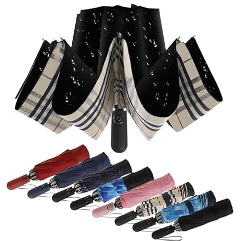 ZDSSM Umbrella Travel Large Windproof Inverted Umbrellas for Rain Portable Automatic Small Compact Reverse Folding Umbrellas for Women Men (Yellow Plaid) Cover