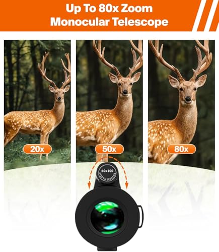 Monocular Telescope 80x100 High Power with Smartphone Adapter Tripod, Wide Field Monoculars for Adults with BAK4 Prism & FMC Lens, for Bird Watching Hiking Camping Wildlife-Green - Thumbnail 7
