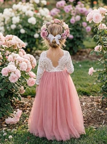 Image of 2Bunnies Girl Peony Lace Back A-Line Straight Tutu Tulle Party Flower Girl Dress