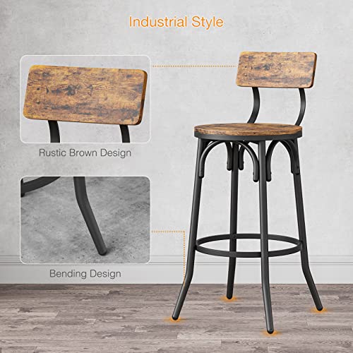 Idealhouse Bar Stools, Set Of 2 Stools With Back And Footrest, Industrial, Easy Assembly, Sturdy Steel Frame, Tall Bar Stools, Bar Height Stools For Dining Room Kitchen #TOP6