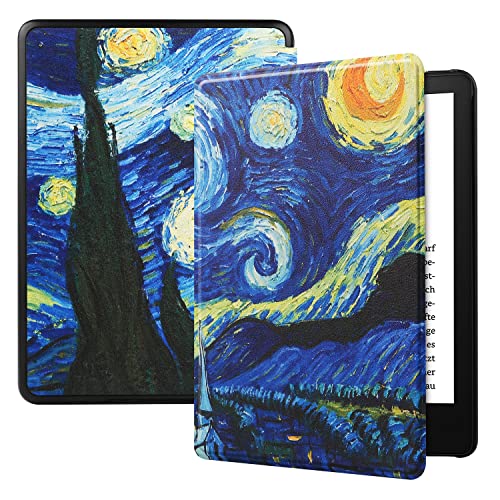 FANRTE Funda Compatible con Amazon Kindle Paper White (versión 11.ª generación 2021) y Signature Edition, Ultra Fina y Ligera de Piel sintética con Encendido automático y Apagado (Cielo Estrellado)