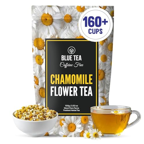 Image of BLUE TEA - Chamomile Tea - 3.52 Oz (100+ Cups) Loose | Get a good Sleep - Relaxation - Stress Relief | Herbal Tea - Caffeine Free - Flower Based - Non-Bitter - Night Time Tea | Reusable Pet Jar