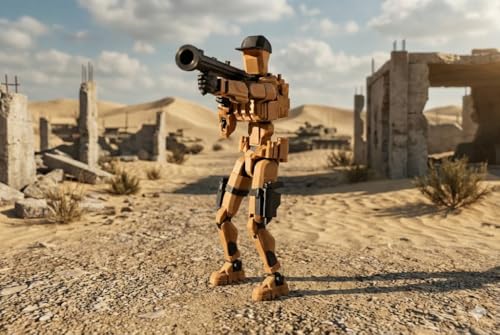 Image of Military Soldier Dummy 13 Robot Action Figure with Weapons, Brown and Black, 5.25 Inch, Articulated Joints, Plastic, Modern Robot Theme