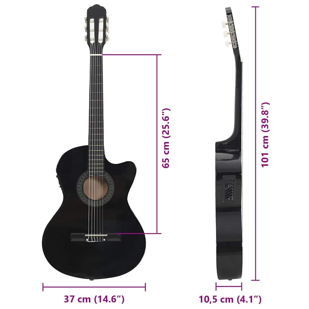 Westerngitarre Cutaway mit 4-Band-EQ Schwarz aus Lindenholz für Einsteiger und Kinder, inklusive Zubehör, Gurt, Plektrum, Stimmgerät, Tasche, ideal für Hobby und Unterricht