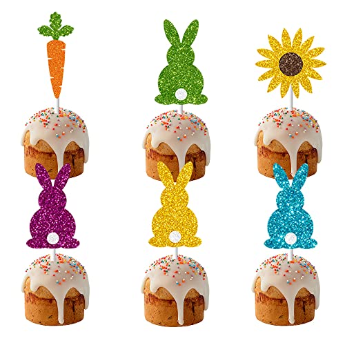 Juttira 13Pcs Easter Cake Decorations Kit Gold Happy Easter Cake Toppers #TOP4