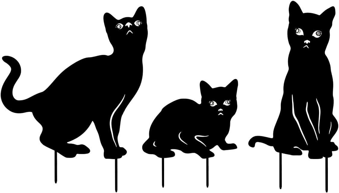 YEAHOME Garden Decor for Outside, 3 Pack Metal Cat Decorative Garden Stakes, Black Cat Silhouette Yard Stakes Spring Garden Decor Outdoor Statues with Reflective Eyes Cat Gifts for Cat Lovers