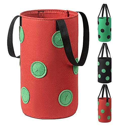 Qheng Saco de plantação de morango, 12 furos, sacos de pano respirável para pendurar, recipiente de