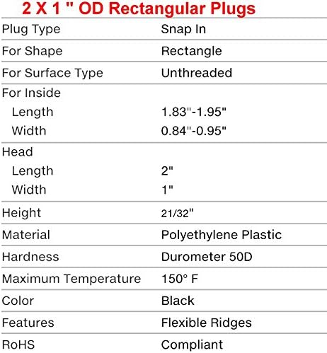 Miniatura 4 de (paquete de 4) tapones rectangulares a presión de 1 x 2 pulgadas (14-23 Ga - 1.83-1.95 pulgadas de largo x 0.84-0.95 pulgadas de ancho ID)  Inserto