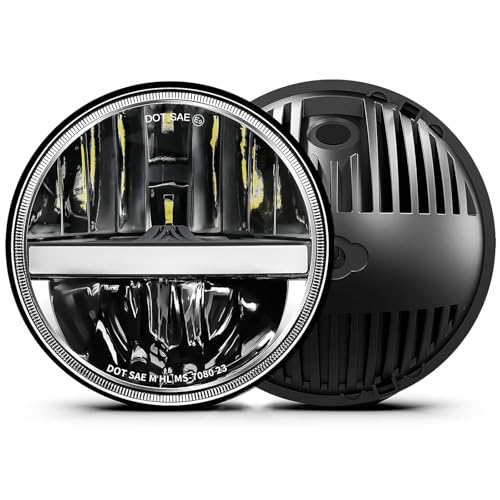 UNI-SHINE 7-Inch LED Headlights - with Amber Turn Signal White DRL, DOT Approved, Hi/Lo Beam, Compatible with Jeep Wrangler JK TJ CJ, Chevy, and Miata