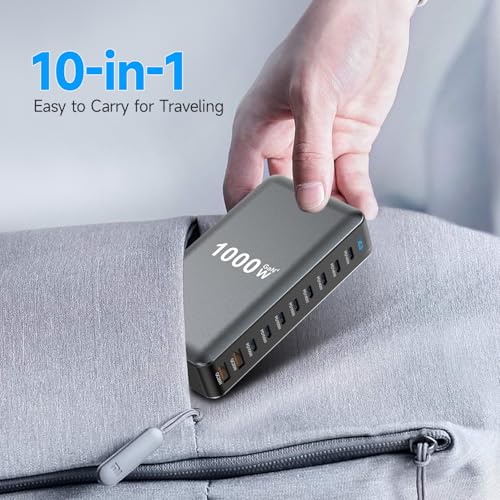 1000W 10-Port GaN 4 Desktop Charging Station with 240W 6.6 ft Data Cable - Compatible with Tablets, Phones, Laptops, Gaming Consoles, Headphones — view 4