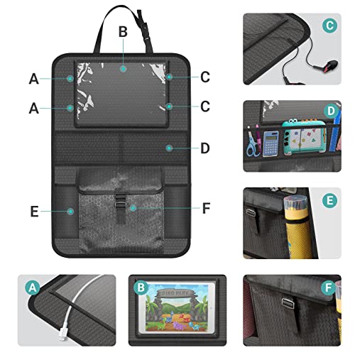 Ecurfu Backseat Car Organizer, Back Seat Protectors Kick Mats, Car Storage Bag With Ipad Tablet Holder + 6 Storage Pockets For Kids Toddlers, Travel Accessories #TOP4