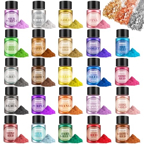 Polvo de Mica - 27 Colores Polvo Pigmento de Resina Epoxi, Tinte de Jabón Natural, Lámina de Oro de 3 Colores × 2g, Usado Para Jabón, Vela, Esmalte de uñas
