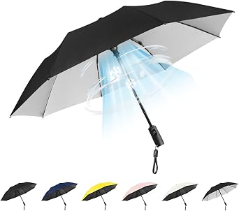 Foldable Umbrella with Fan, USB Rechargeable Cooling Umbrella with Fan, Portable Multifunctional Sun Travel Umbrella for Fishing, Golfing