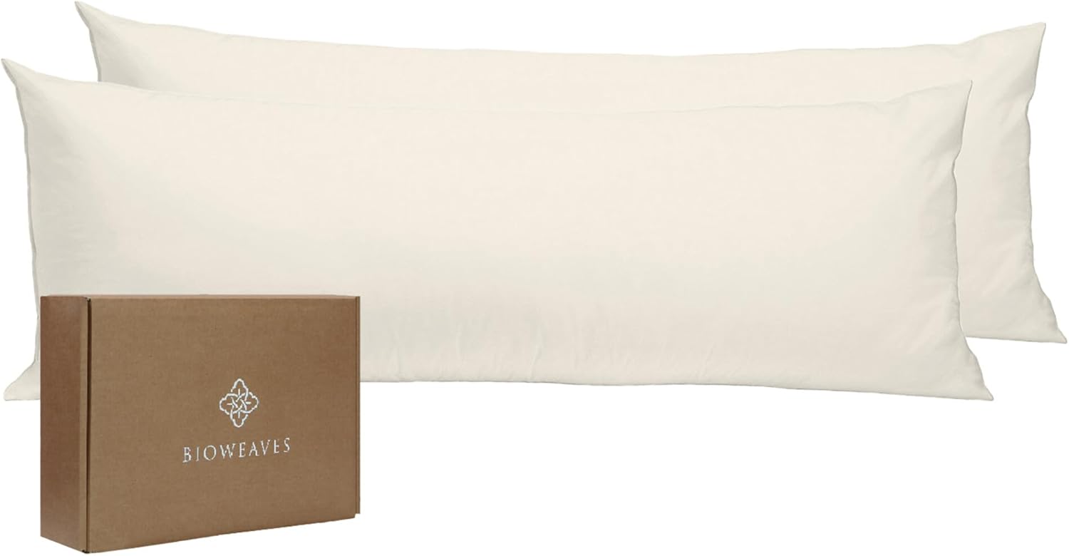 BIOWEAVES 100% Organic Cotton Body Pillow Cover for Body Pillowcases 300 Thread Count Soft Sateen Weave GOTS Certified with Zipped Closure - 21" x 54", Glacier Gray