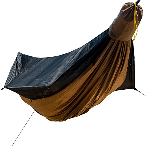 Go Outfitters Go Camping Hammock 2.0 w/ Built-In Mosquito Net, Coyote Brown 11' Long X 64" Wide | Includes 2 Premium Aluminum Carabiners, Rapid Deployment Bag, 4 Stakes and 4 Shock Cords