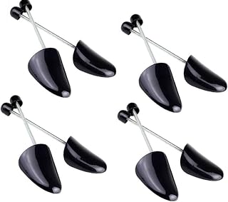 XINGZI 4 Pairs Men's Black Plastic Adjustable Length Shoe Trees Stretchers Boot Holder Shaper Organizers with Tension Spring Coil Great for All Shoes Keep Shape