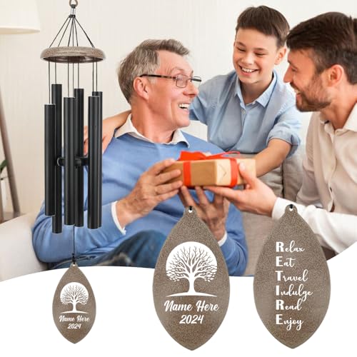 Image of ASTARIN Personalized Happy Retirement Gift, Custom Name Retirement Wind Chimes for Women Men, 35 inch Large Deep Tone Wind Chime Retire Gifts for Teacher Co-Workers Friends Parents
