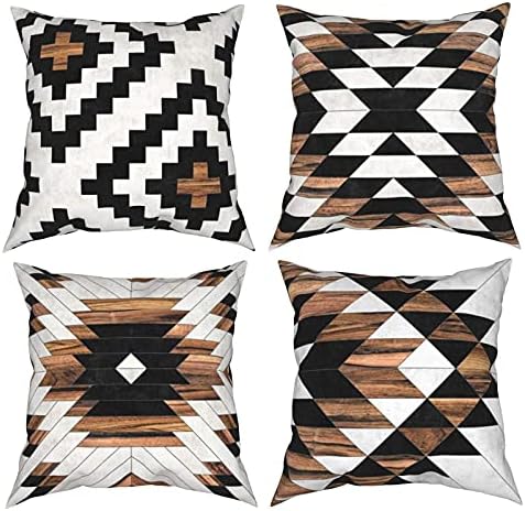 Urban Tribal Pattern Aztec Concrete and Wood Accent Pillowcase Decorative Throw Pillow Case Cushion Covers for Home&Car Decor 18 x 18 Inch Set of 4
