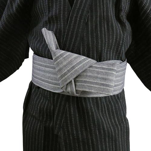 A ALFEEL Japanese Kimono Obi Sash Belt & Yukata Tying Cord | Traditional Waist Tie Belt for Yukata and Kimono (gray)