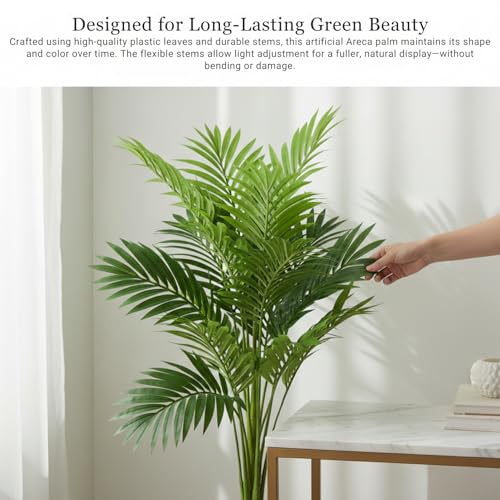 Image of Mini Artificial Areca Palm Plant - 60 cm Tall Faux Tropical Decorative Plant with 12 Leaves for Indoor Home, Office & Balcony Decor | Without Pot