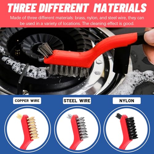 Glarks 10Pcs Draht Kratzbürste Set, einschließlich 5Pcs Draht Rad Cup Bürsten, 3Pcs Messing/Nylon/Edelstahl Bürsten mit Holzgriff gebogenen Griff, 2Pcs Edelstahl und Kohlenstoffstahl Drahtbürste