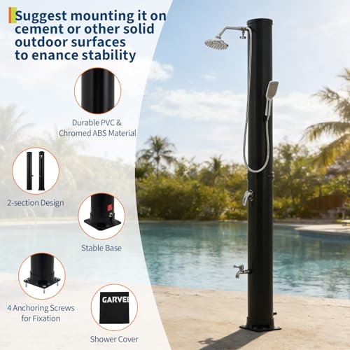 10 Gallon Solar Heated Shower | 2-Section Freestanding Outdoor Shower with Shower Head & Foot Shower Tap | Hot & Cold Water Adjustment | Poolside Beach Garden Spa Shower with Cover by PeakPursuit - Image 4