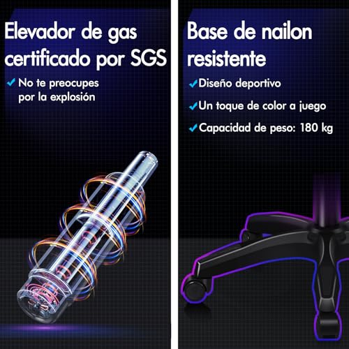 ALFORDSON Silla Gaming con RGB LED de 12 Colores y Masaje de 8 Puntos, Silla Gamer con Reposapiés, Reposacabeza y Cojín Lumbar, Silla Escritorio de Oficina Ergonomica, Piel PU, Negro - imagen 13