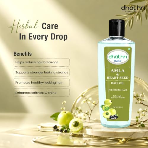 Image of Dhathri Amla & Heart Seed Hair Oil with Coconut & Sesame Oil | Helps Reduce Hair Fall & Improve Hair Texture | Nourishing, Lightweight & Non-Sticky Formula for Stronger Hair | All Hair Types, 300ml