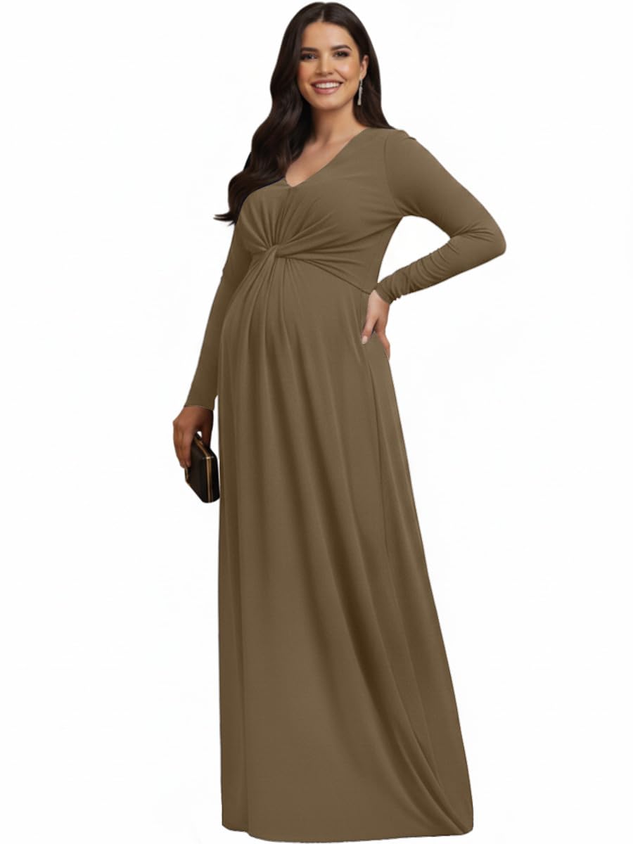 KOH KOH Womens Long Sleeve Flowy Maternity Pregnancy Elegant Maxi Dress