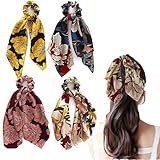 4 Stück Blumenhaarschal Scrunchie Bänder Band Scrunchies für Haare Vintage Pferdeschwanz Halter Krawatten Haar Elegent Stirnband