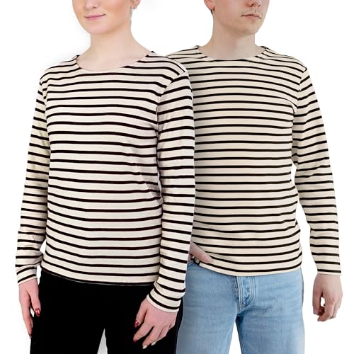 Breizh Ocean - Marinière Coton Bio, du XS au 4XL, Matière Épaisse - Création Française GUER Mixte - Tee Shirt Manches Longues Homme ou Femme - Tshirt Homme ou Femme Rayé