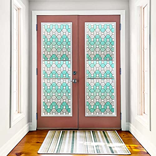 Qualsen Window Privacy Film Stained Glass Window Film Non-Adhesive Decorative Static Cling Window Film Stained Glass Window Decals For Home Uv Blocking/Privacy/Heat Insulation (35.4X118Inch) #TOP3