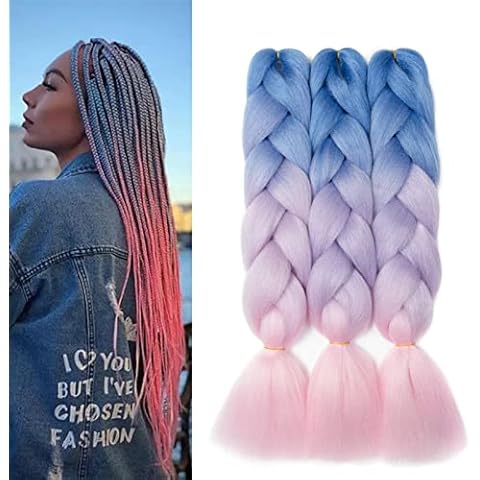 Gairyan Braiding Hair Extensions Ombre Jumbo Braids Synthetic Hair 3 Packs 24 inches 300g Coloured Hair for Braiding Extensions Box Braids Crochet Twist (Blue-Purple-Pink) Cover