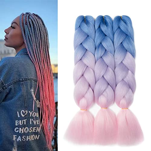 Gairyan Jumbo Braiding Hair Extensions 24 inch 3PCS 300g Ombre Jumbo Braids Hair Extensions 3 Tone Synthetic Coloured Hair for Braiding Extensions Afro Box Braids Crochet Twist