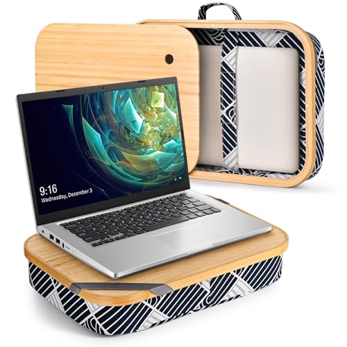 Mayjoy Bamboo Lap Desk with Storage, Cover Removable Lap Desk for Lap, Computer Laptop Stand on Lap, Work on Bed or Couch, Write or Draw on Your Lap (Black Wave)