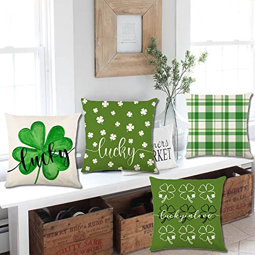 Gaonini St Patricks Day Pillow Covers 18X18 Set Of 4, St Patrick Day Decorations Throw Pillow Covers, Shamrock Lucky Green Decorative Pillow Covers Cases For Home Couch #TOP4