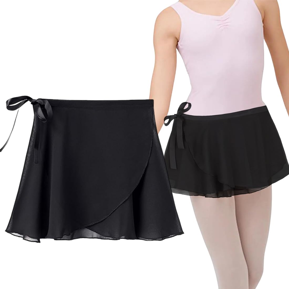 Falda de Ballet niña Chiffon, transpirable, suave, cintura ajustable, negro, gimnasia