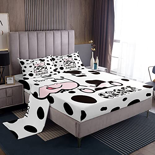 Loussiesd Cow Bed Sheet Set Black White Cow Bedding Set Soft Lightweight Fitted Sheet 1 Flat Sheet Double Size