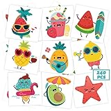 240 Pcs Summer Fruit Temporary Tattoos for Kids, Safety Waterproof Bulk Tattoos Stickers, Hawaiian Themed Tattoos Toys, Best Choice for Summer Party and Goody Bag Stuffers, 60 Different Designs