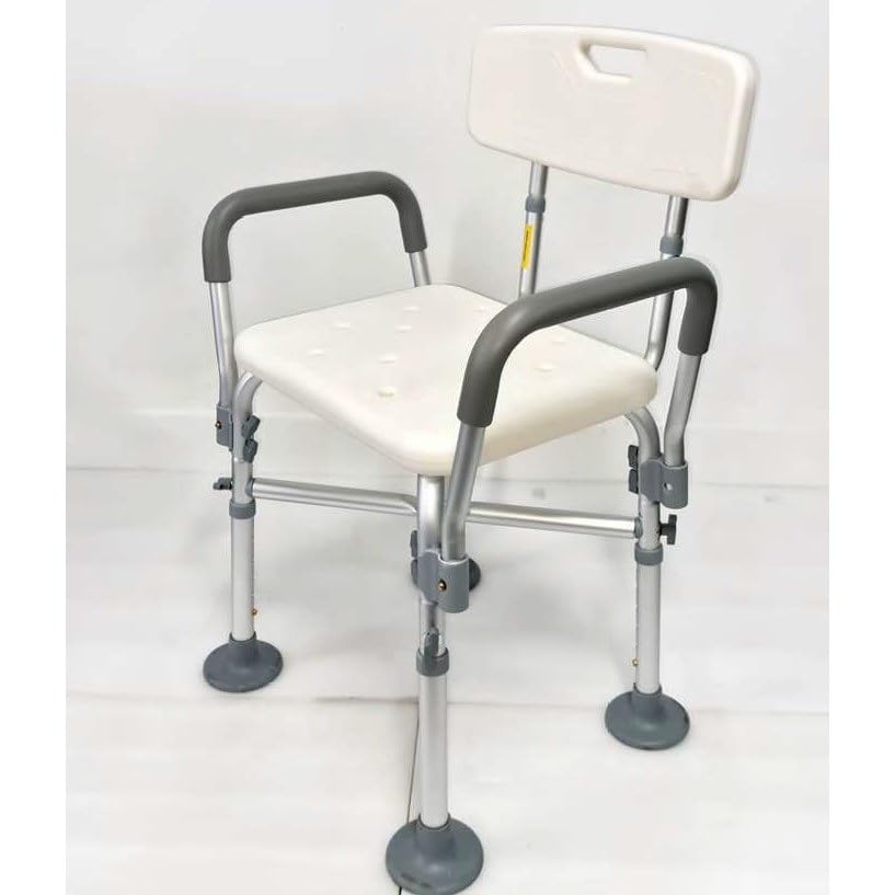 MEHR GESUNDHEIT - CORFOU Duschstuhl | eloxiertes Aluminium, gebogener Sitz, Höhenverstellbar 46-58 cm, abnehmbare Rückenlehne & Armlehnen, X-Verstärkung, rutschfeste Füße | 3,6 kg | 136 kg