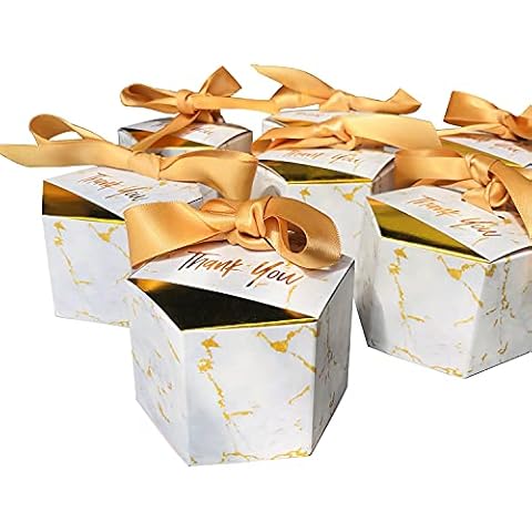 Atpxdk 50pcs Marble Candy Boxes with Ribbons Cover