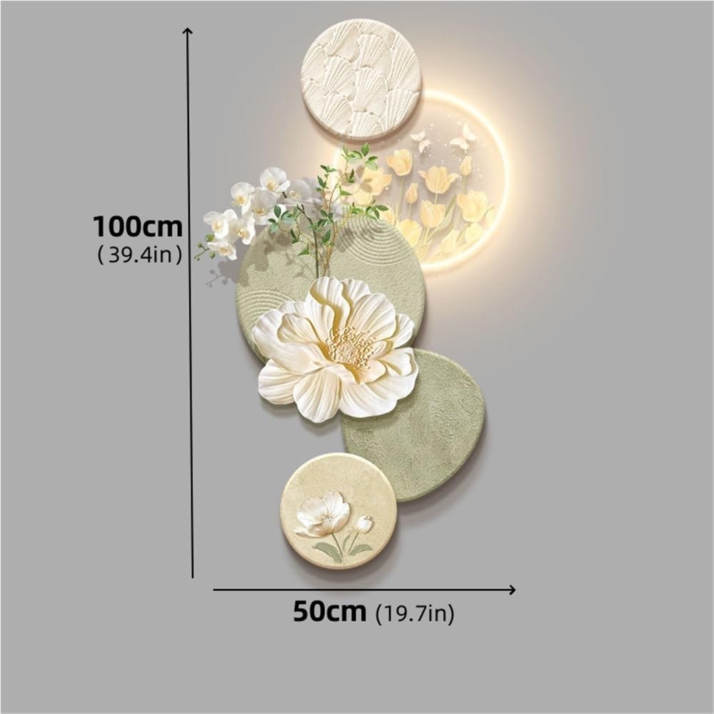 Escultura Mural Floral 3D Moderna con Luces Led, Cuadro Decorativo para Sala De Estar, Dormitorio, Estudio, Pasillo Y Decoración del Hogar. Green