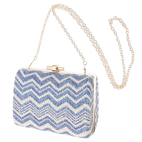 Sac en paille tressée bleu féminin à bandoulière robuste Housoutil