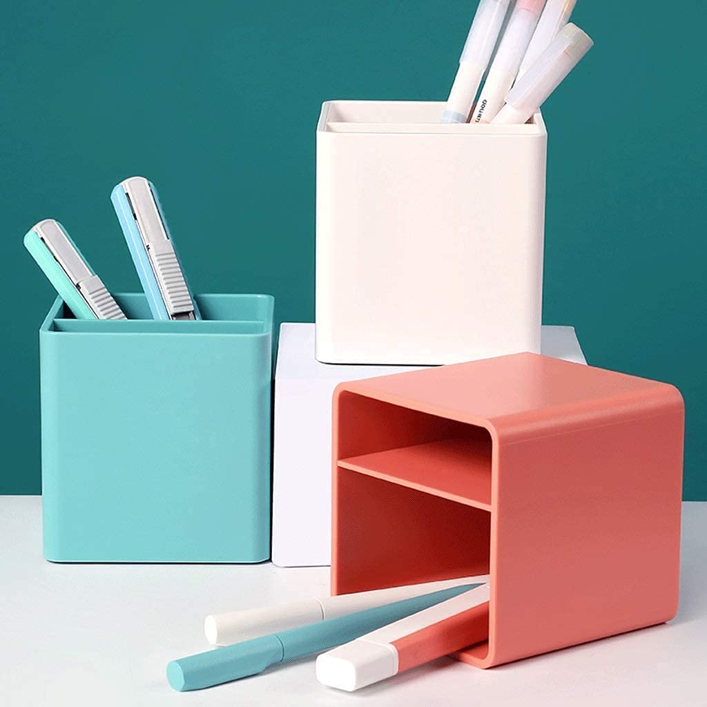 Portalápices Portalápices Multifuncional de Dos Rejillas Estuche para lápices Creativo con Personalidad de Oficina más Cuadrado para niños Simples (Blanco)