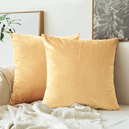 Image of Khooti Velvet Cushion Cover Pack of 1-34 inch x 34 inch / 86 x 86 cm - Wheat - Soft Pillow Covers Cushion Case for Sofa Bedroom Livingroom Chair Car, Cushion Cover
