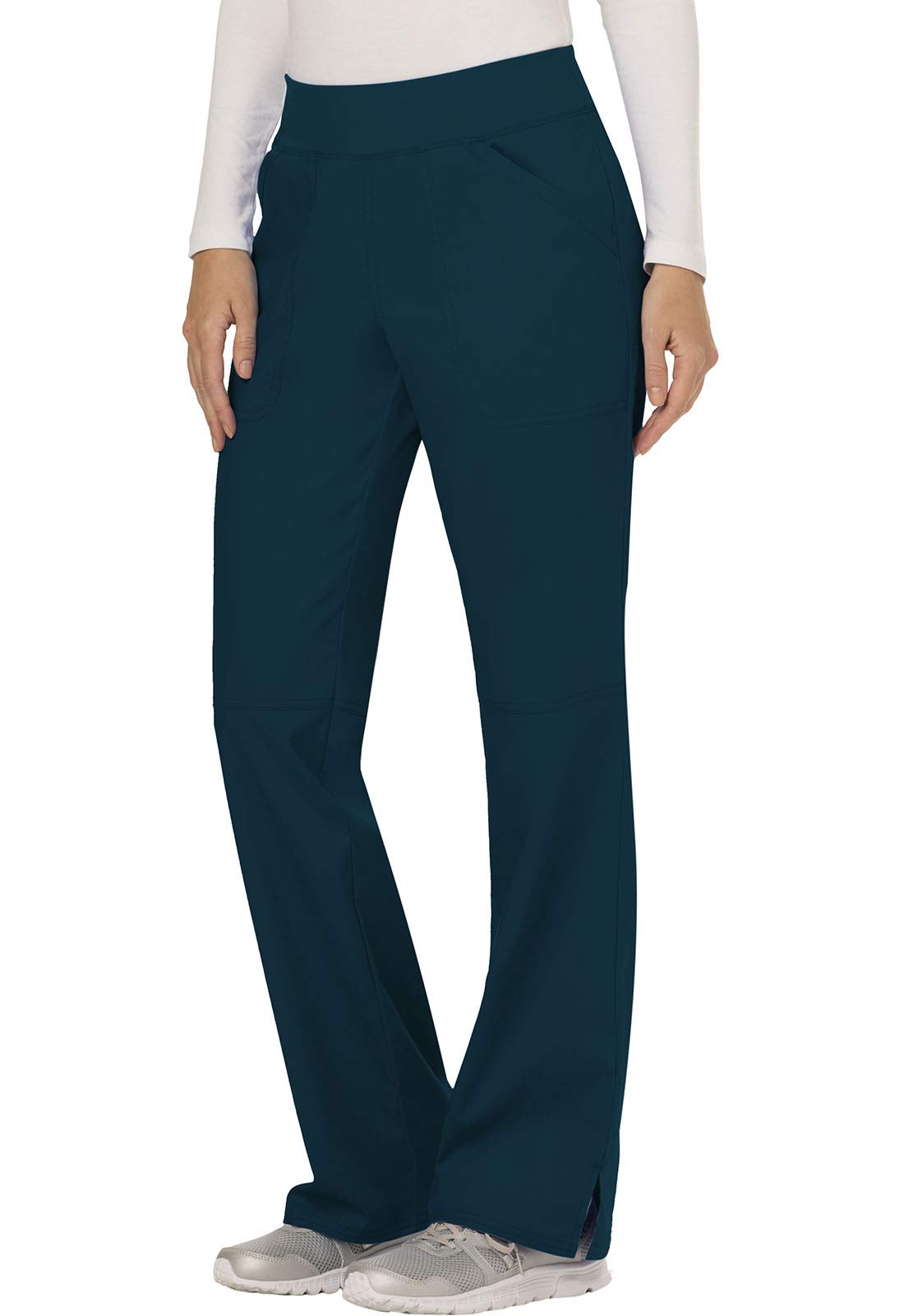 Cherokee Conjunto de uniforme médico para mujer, ajuste clásico moderno, WW610 con tiro medio, pantalón recto WW110, azul caribeño, talla M, pantalón alto