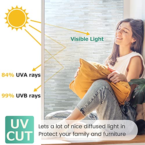 Rabbitgoo Window Privacy Film, Static Cling Frosted Window Coverings, No Glue Glass Door Film Sun Blocking Translucent Window Vinyl Clings For Home Kitchen Office Living Room (35.4" X 157.4") #TOP1