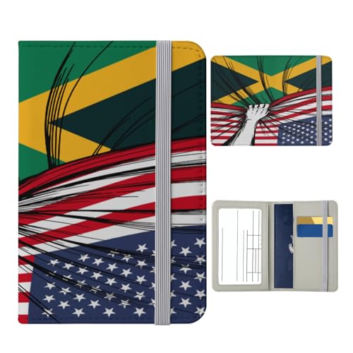 America and Jamaica Jamaican Flag Travel Passport Wallet Holder Waterproof Passport Cover with RFID Blocking Travel Document Organizer for Men & Women